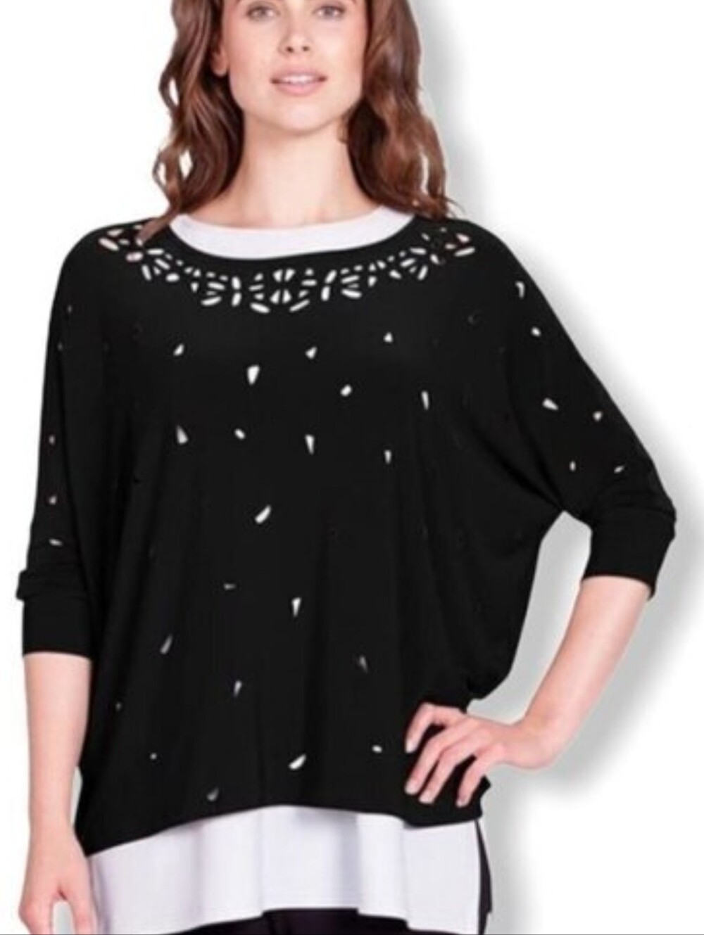 Sympli Mosaic Laser-Cut Dolman Tunic Top Made In Canada Travel Comfort
